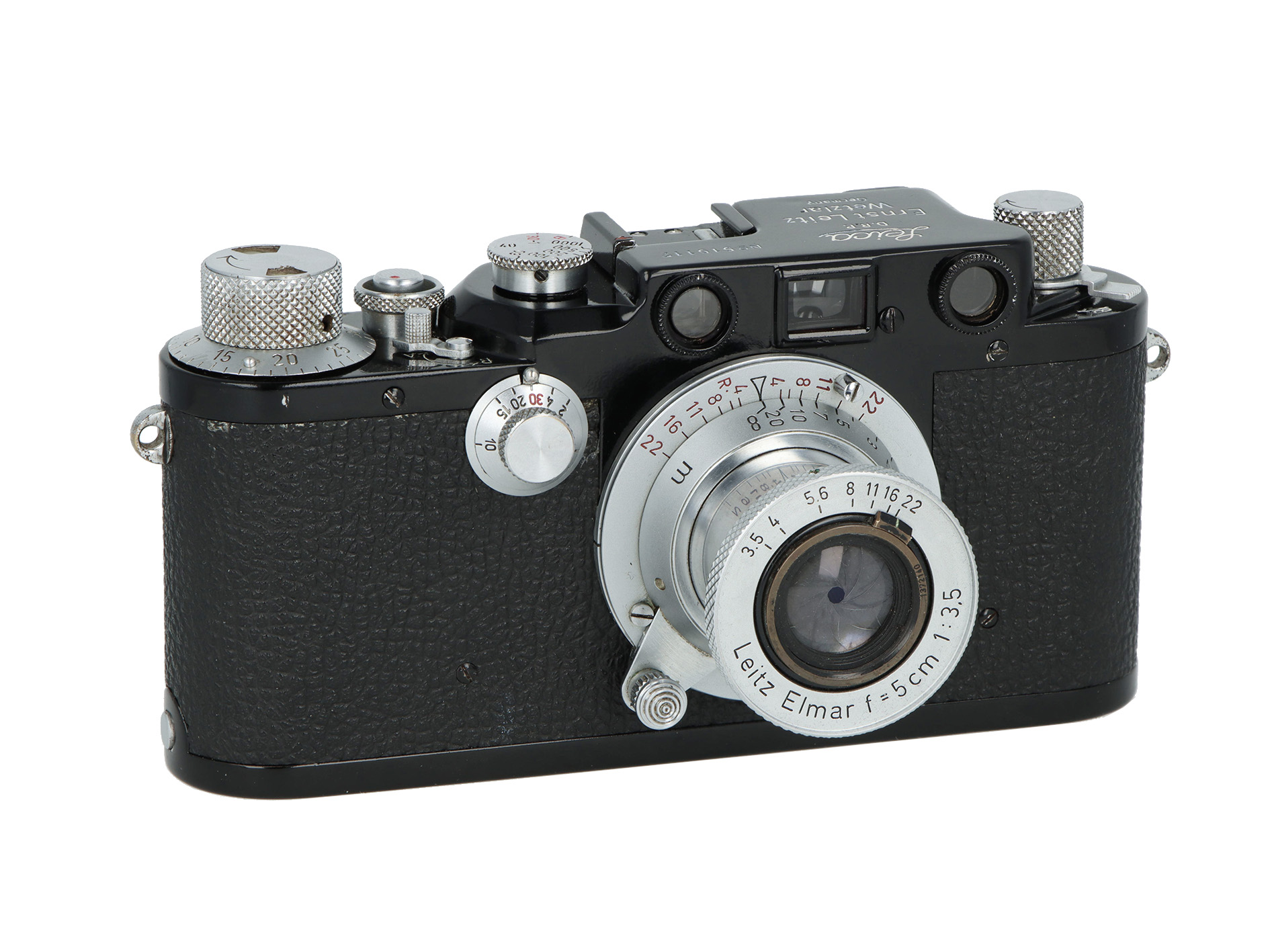 Leica IIIC ridipinta di nero + Elmar 50mm 3,5 argento (10064) Leica IIIC ridipinta di nero + Elmar 50mm 3,5 argento (10064)