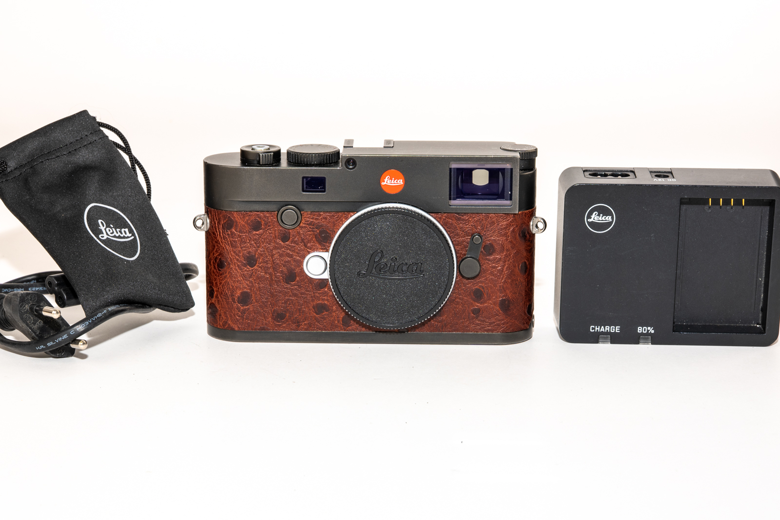 M10, black chrome finish with ostrich leather brown