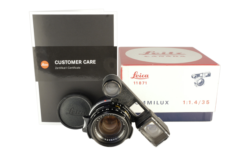 Leitz Canada Summilux 1:1.4/35 black anodized Dual Range with specs. 11871