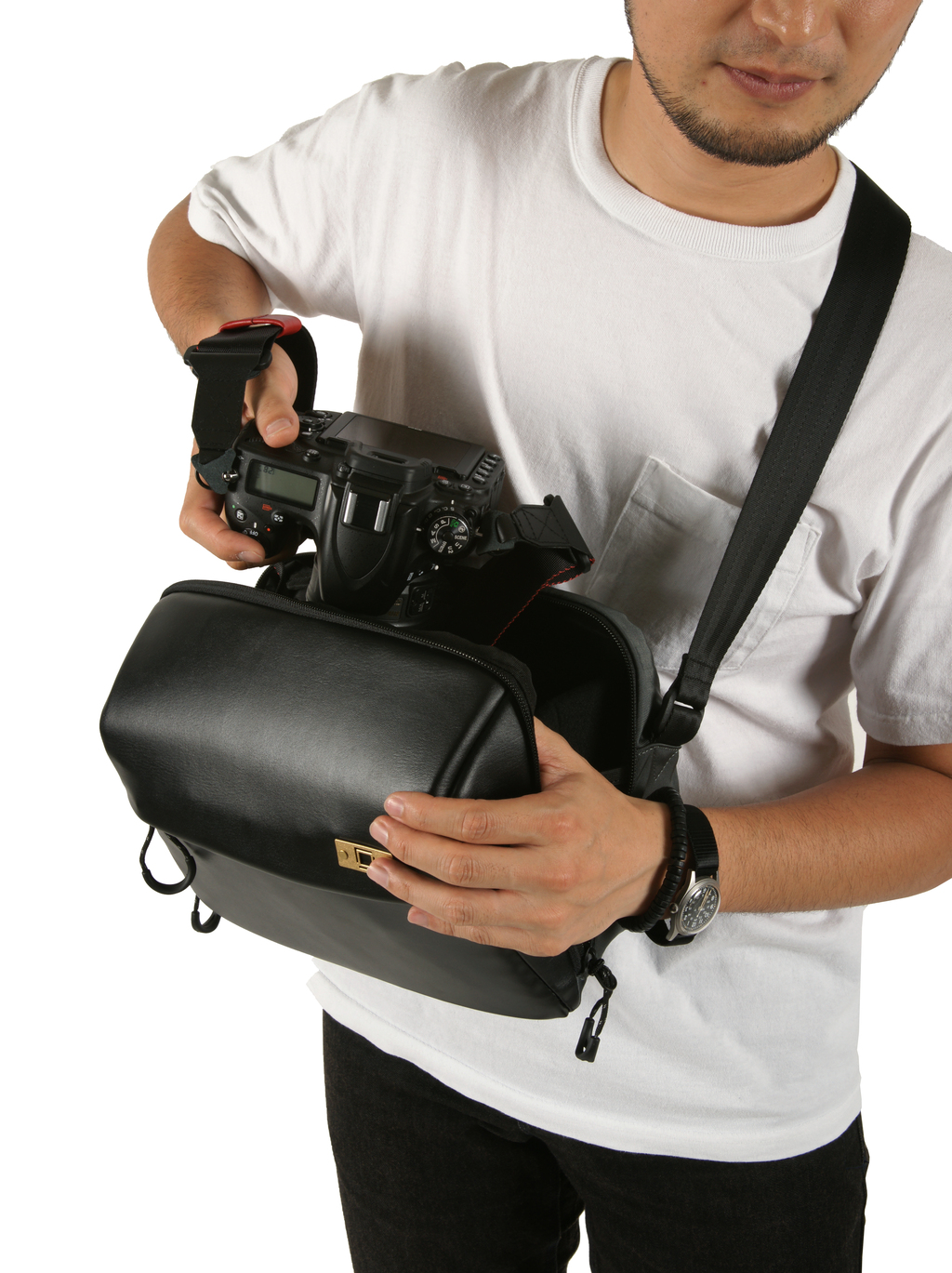 Artisan&Artist PVC leather/Nylon bag ACAM BS0003 BKGY
