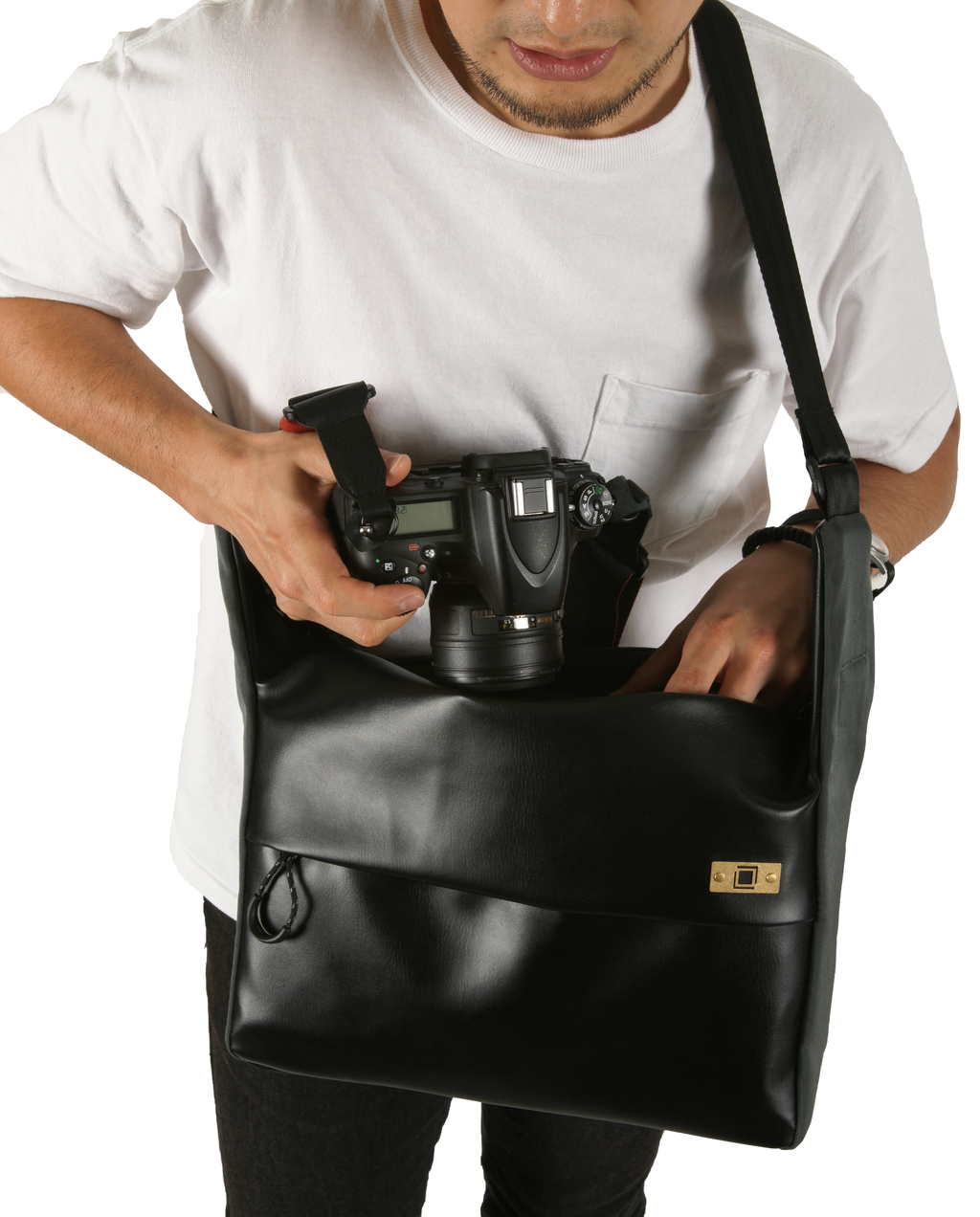 Artisan&Artist PVC leather/Nylon bag ACAM BS0002 BKGY