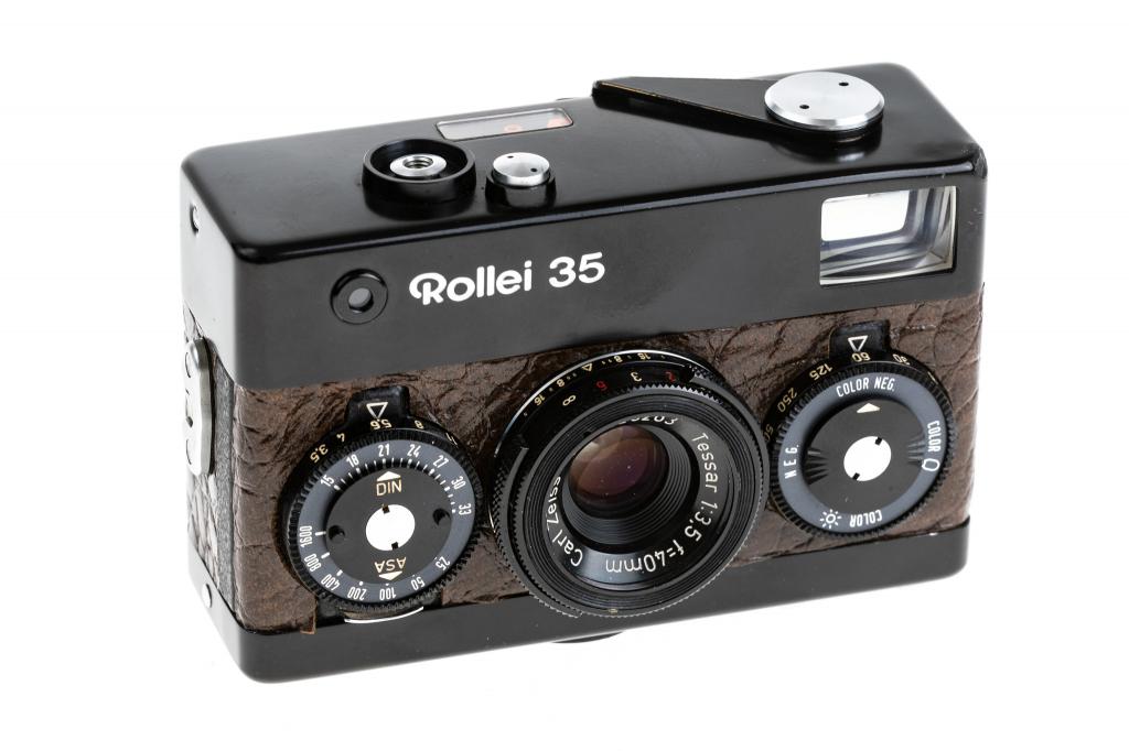 Rollei 35 black brown alligator painted leather
