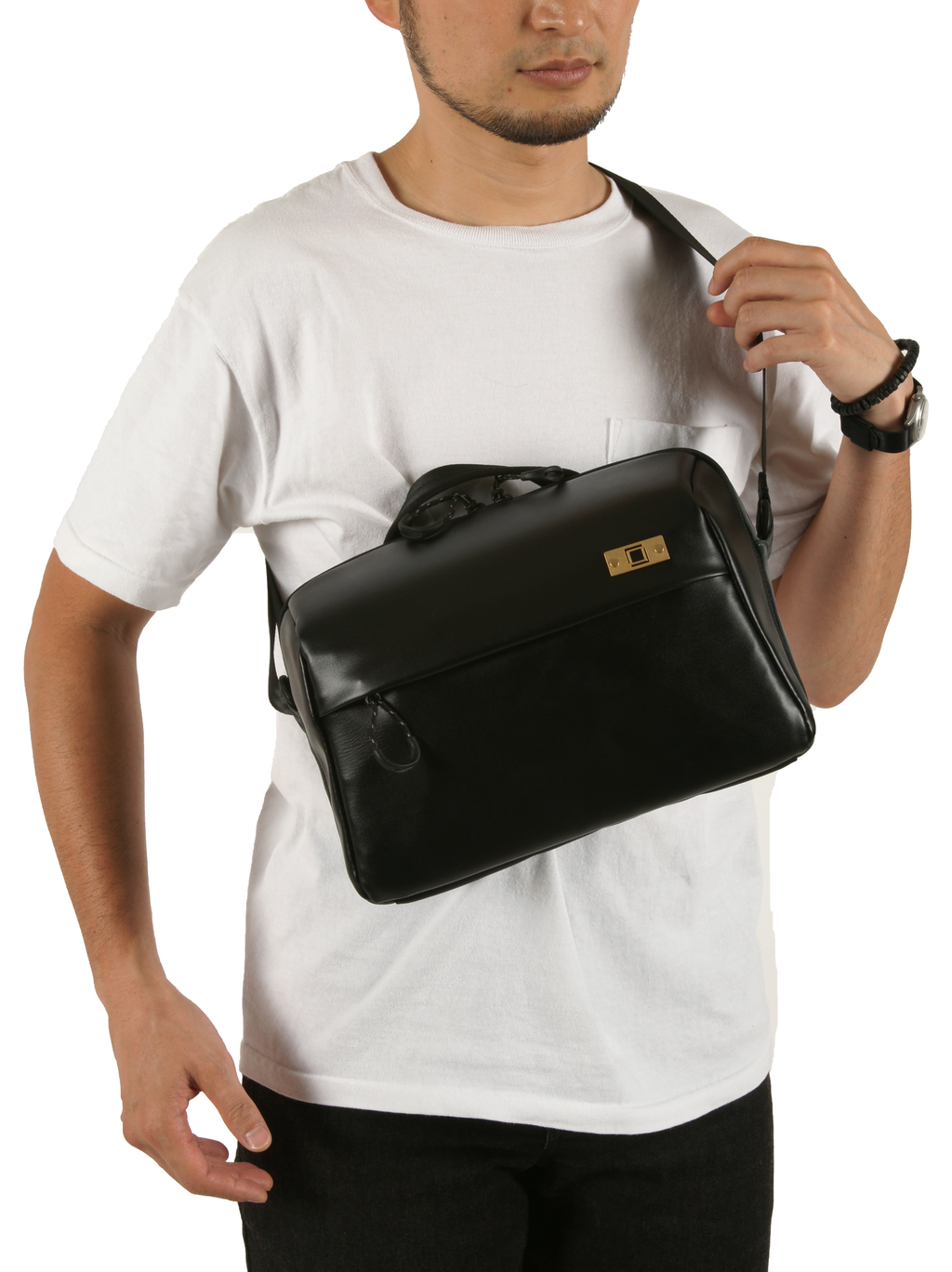Artisan&Artist PVC leather/Nylon bag ACAM BS0003 BKGY