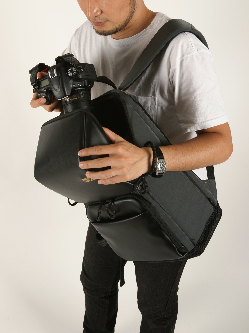 Artisan&Artist PVC leather/Nylon backpack ACAM BS0001 BKGY