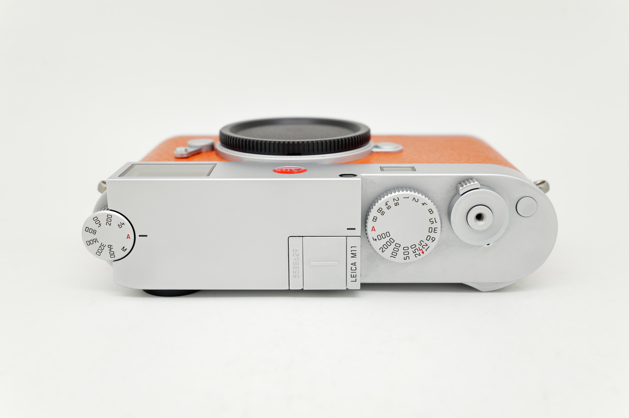 Leica M11 Silver on orange Leatherette